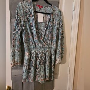 Saks Fifth Avenue Size M Medium Green and Blue Long Sleeve Romper lot5599